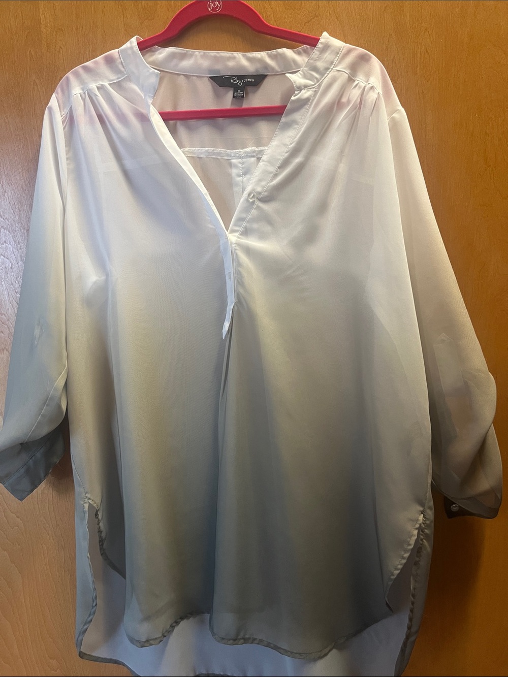 Riley & James 1X White V-Neck Roll Tab Sleeve Blouse Tunic Plus Size